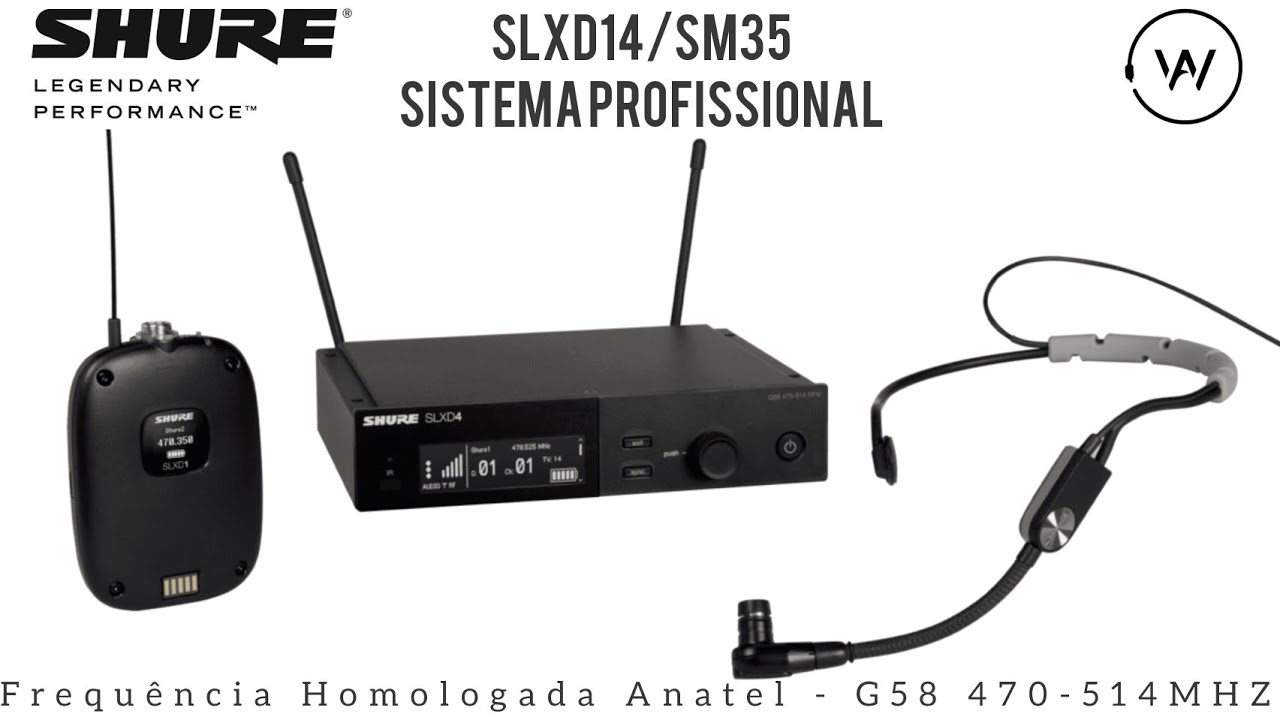 VENDE-SE Microfone Sem Fio Shure Sistema SLXD14/SM35 Headset Profissional, Homologada Anatel