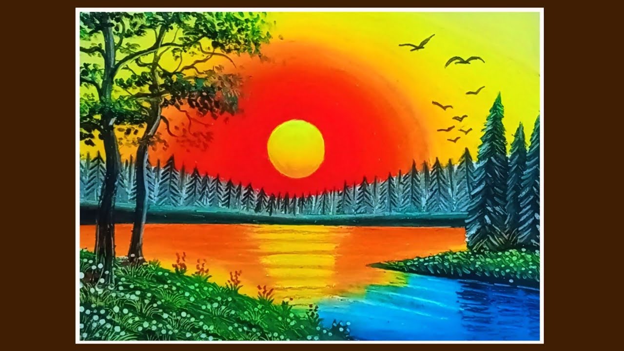 How to Paint a Dramatic Forest Sunset 🌅 | Easy Oil Pastel Scenery for Beginners