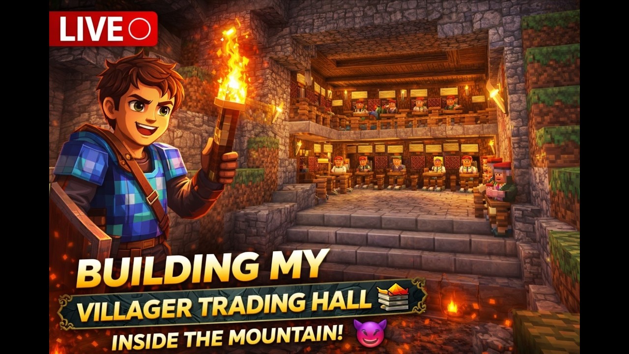 🔴 Minecraft LIVE | Building a Villager Trading Hall Inside the Mountain!