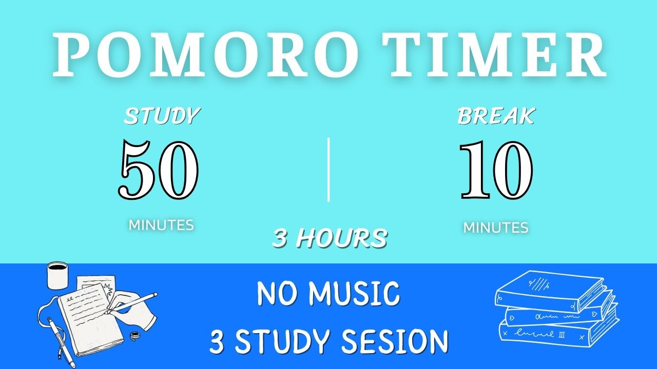 3-Hour Study Timer 50/10 || No Music – Pomodoro for Deep Focus, Relaxation & Dreamy Productivity ⏳