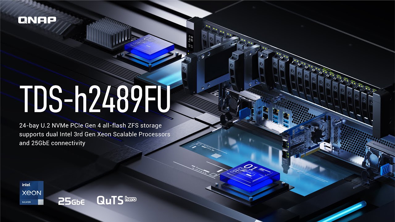 TDS-h2489FU 24-bay U.2 NVMe all-flash storage with dual Intel Xeon Scalable CPU, 25GbE connectivity