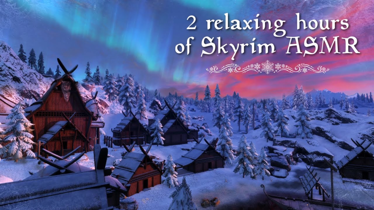 Skyrim ASMR 2 HOURS ❄️ Exploring Skyrim's Frozen Cities ❄️ Ear to Ear Whispering + Ambience