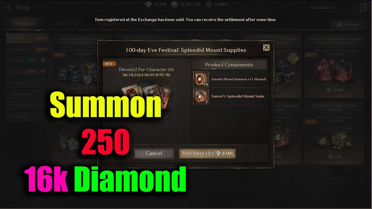 Night Crows Summon 250 & 16K Diamond Spend