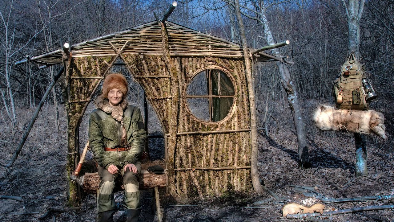 Building A Long Term Shelter In The Woods - Silky Saw - Bushcraft Shelter - Window making (Part 2)