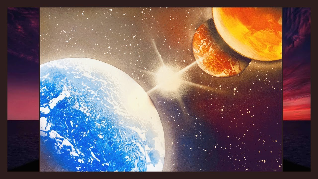 SPRAY PAINT GALAXY | Planète bleu et rouge (fr)