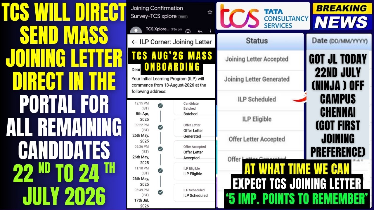TCS WILL DIRECT SEND MASS JOINING LETTER DIRECT IN THE NEXT STEP PORTAL FOR ALL REMAINING CANDIDATES