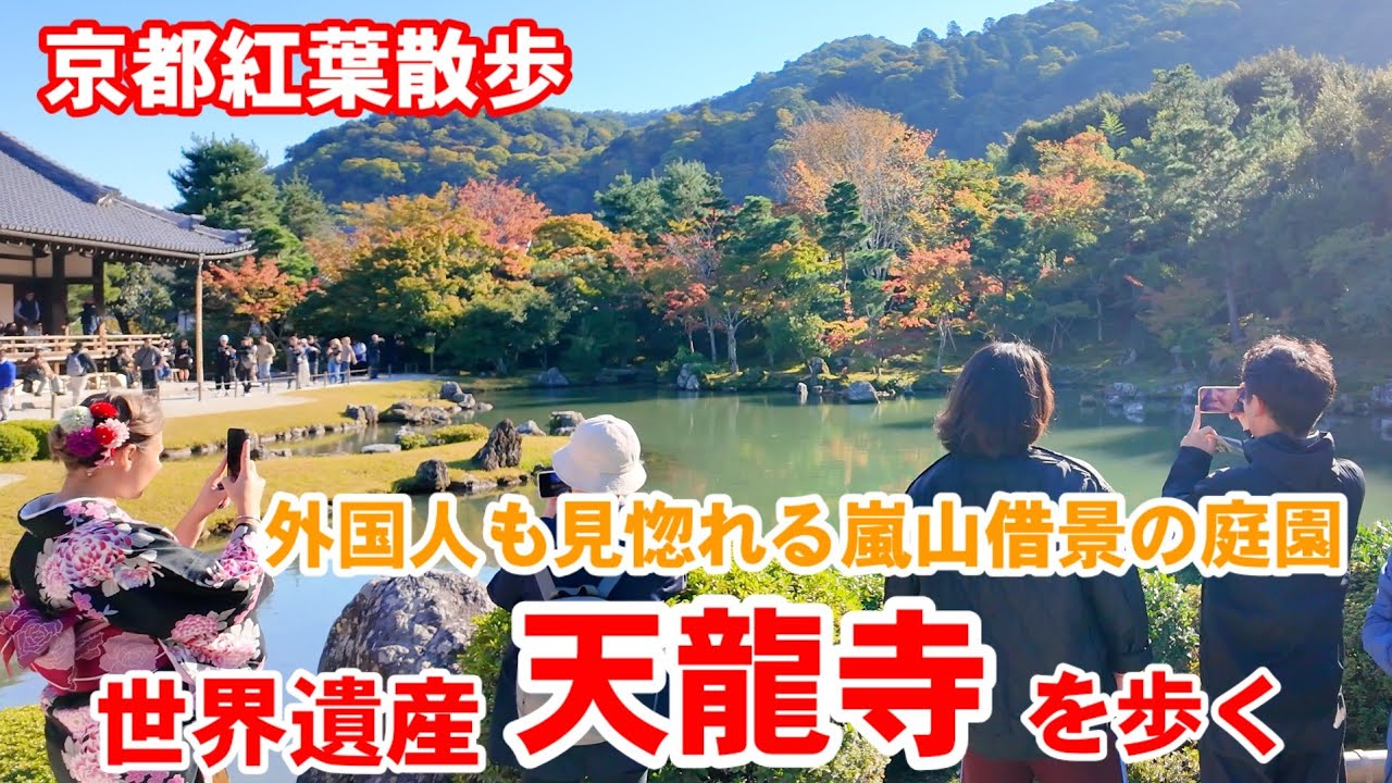 10/29(水)京都紅葉散歩 外国人観光客も見惚れる嵐山借景の庭園 世界遺産天龍寺を歩く/紅葉状況【4K】KyotoJapan Walk