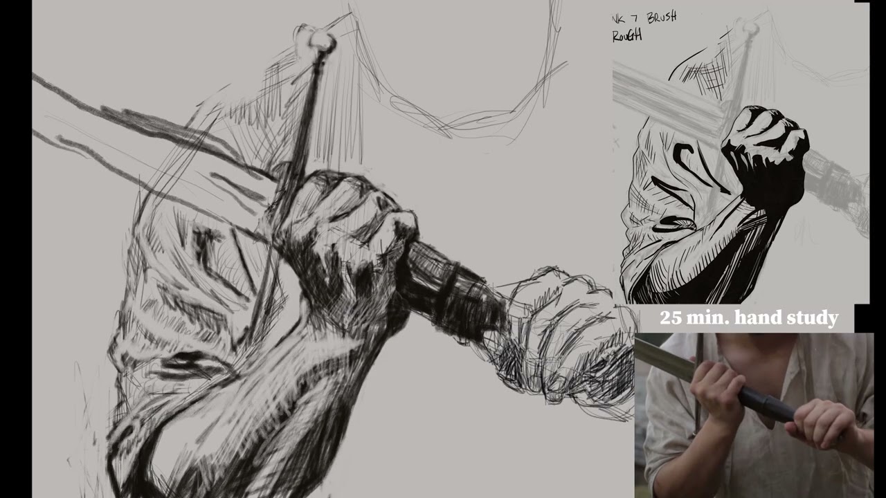 Drawing Hands Holding a Sword- A Study with Six Reflections - Mac's Art Vlog