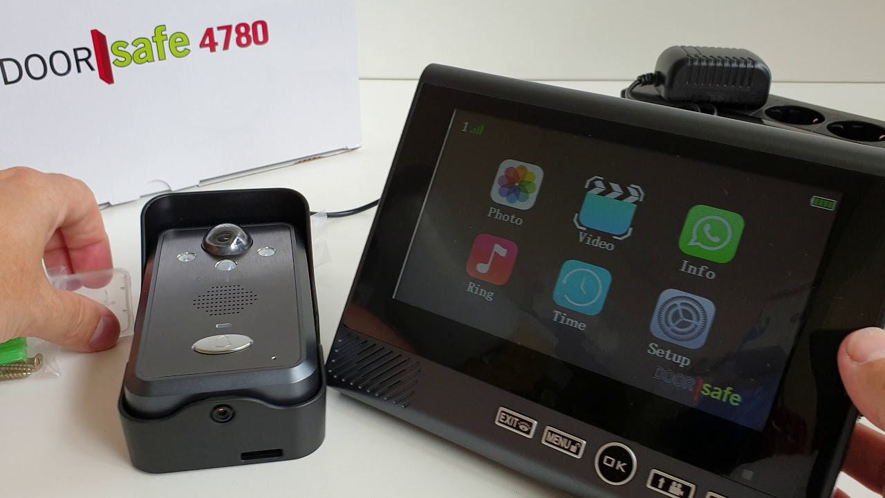 Doorsafe 4780 Kabellose Funk Video-Türsprechanlage | 7 Zoll Farb Monitor | Bewegungsmelder | Netz
