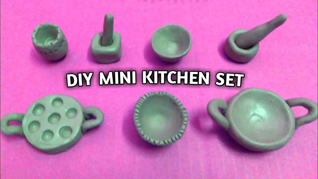 How to make miniature clay kitchen set so easy / Primitive kitchen set DIY / DIY kitchen set #clay