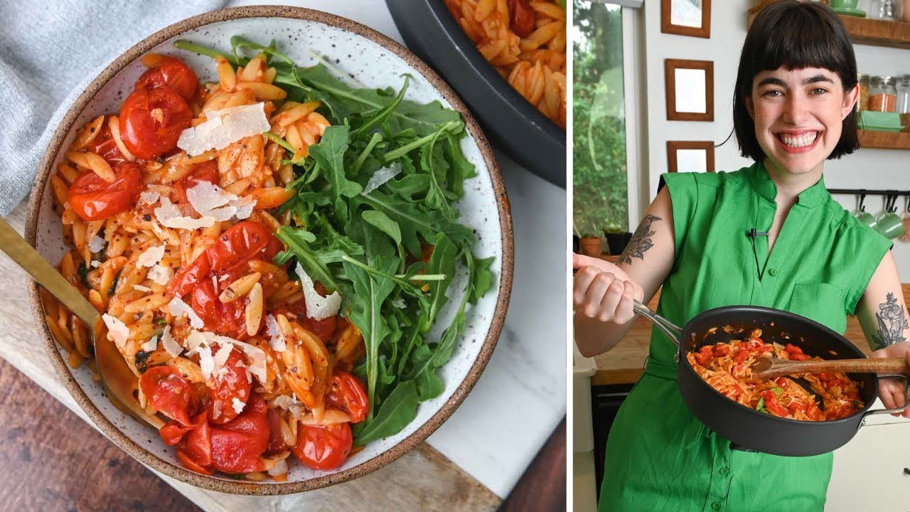 One pot orzo with cherry tomatoes (30 minute recipe + vegetarian)