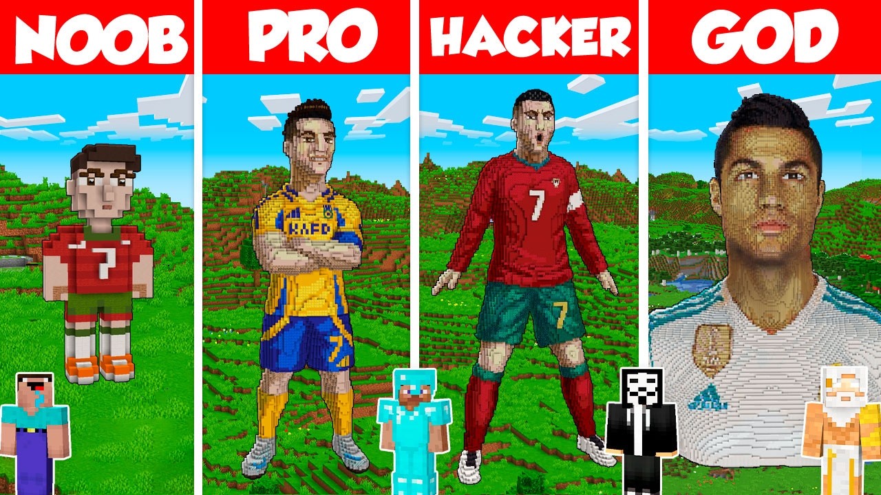 Cristiano Ronaldo Statue Build Battle Challenge - Noob vs Pro vs Hacker vs God - Minecraft Animation