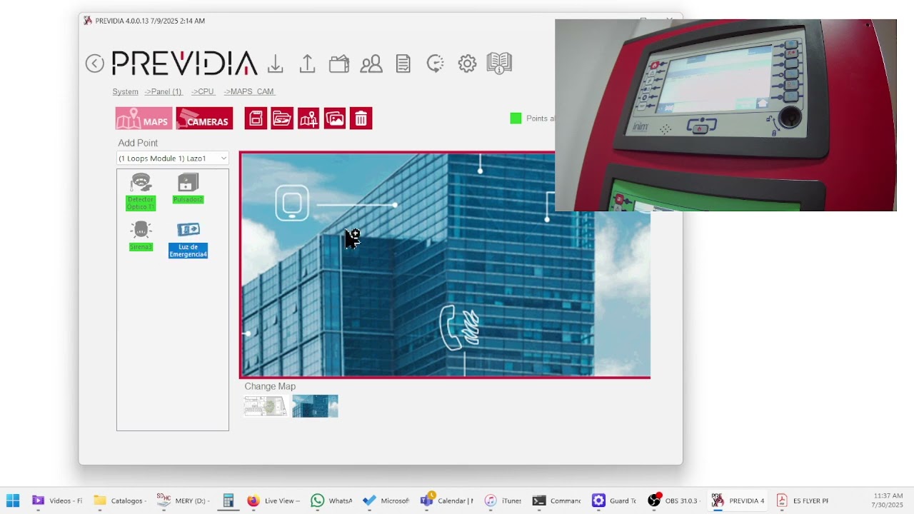 Configuración de Mapa gráfico o plano en panel Previdia de Inim