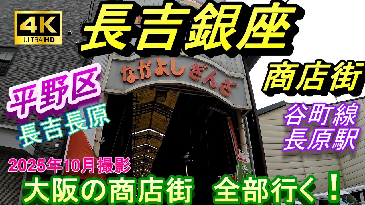 4K 長吉銀座商店街 【大阪の商店街全部行く】大阪市 平野区 谷町線 長原　八尾空港　シャッター街 廃商店街 昭和レトロ　公団住宅　