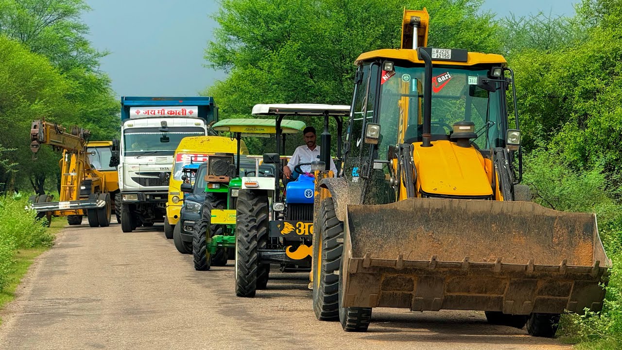 Jcb 3dx loading Mud in TATA Tippers Tractors Swaraj 855Fe New Holland 3630 Tractor new Thar Truck