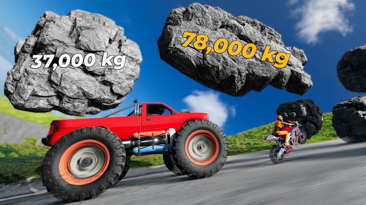 Biggest Rockfall vs Cars (78,000 kg) - Beamng drive