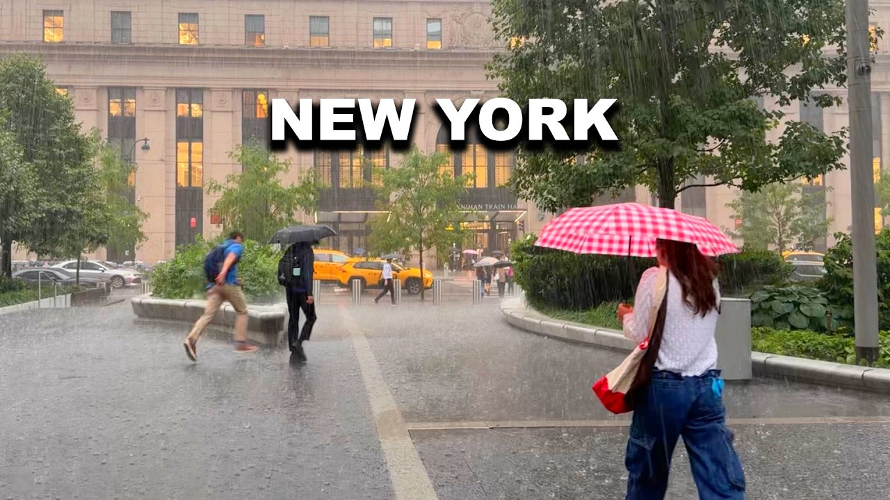 New York City Heavy Rain Walk 4K NYC Sever Thunderstorm in Manhattan NYC Rain Ambience for Sleeping