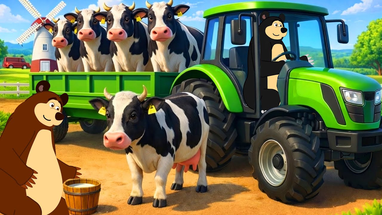 The Bear Farm 🐄🚜 | Dairy Cow Care, Barn Cleaning & Feeding | Real Farm Animation