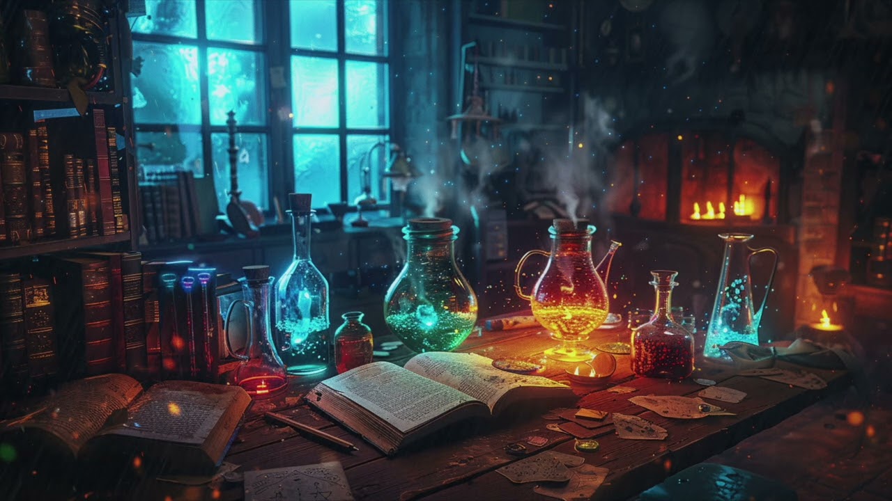 Cozy Alchemist's Lab Ambience ⚗️ Potions, Rain, Magic Sounds | Study & Sleep Music