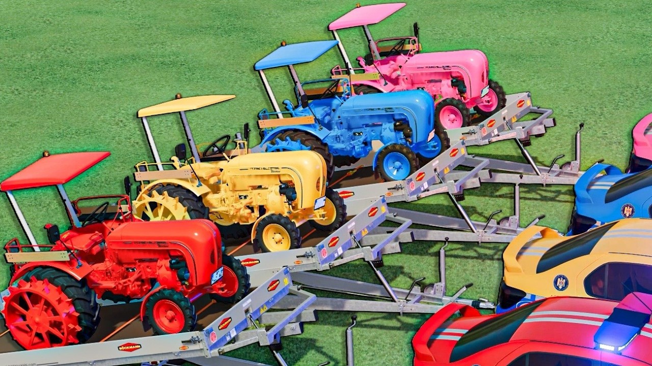 Mini Tractors Of Colors - WOW Transport Work with Dacia Police Cars | Farming Simulator 22