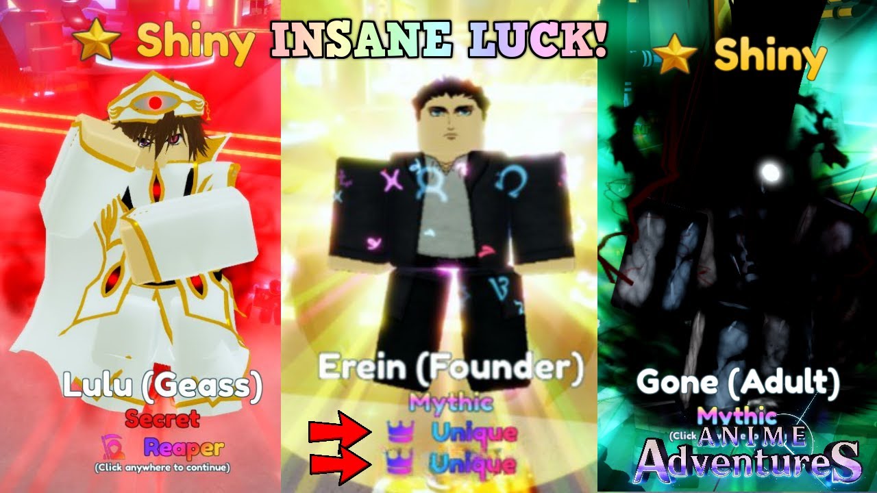 ✨LUCKIEST PLAYERS DOUBLE UNIQUE EREN, SHINY LULU, SHINY ADULT GON & MORE PT.3 ANIME ADVENTURES