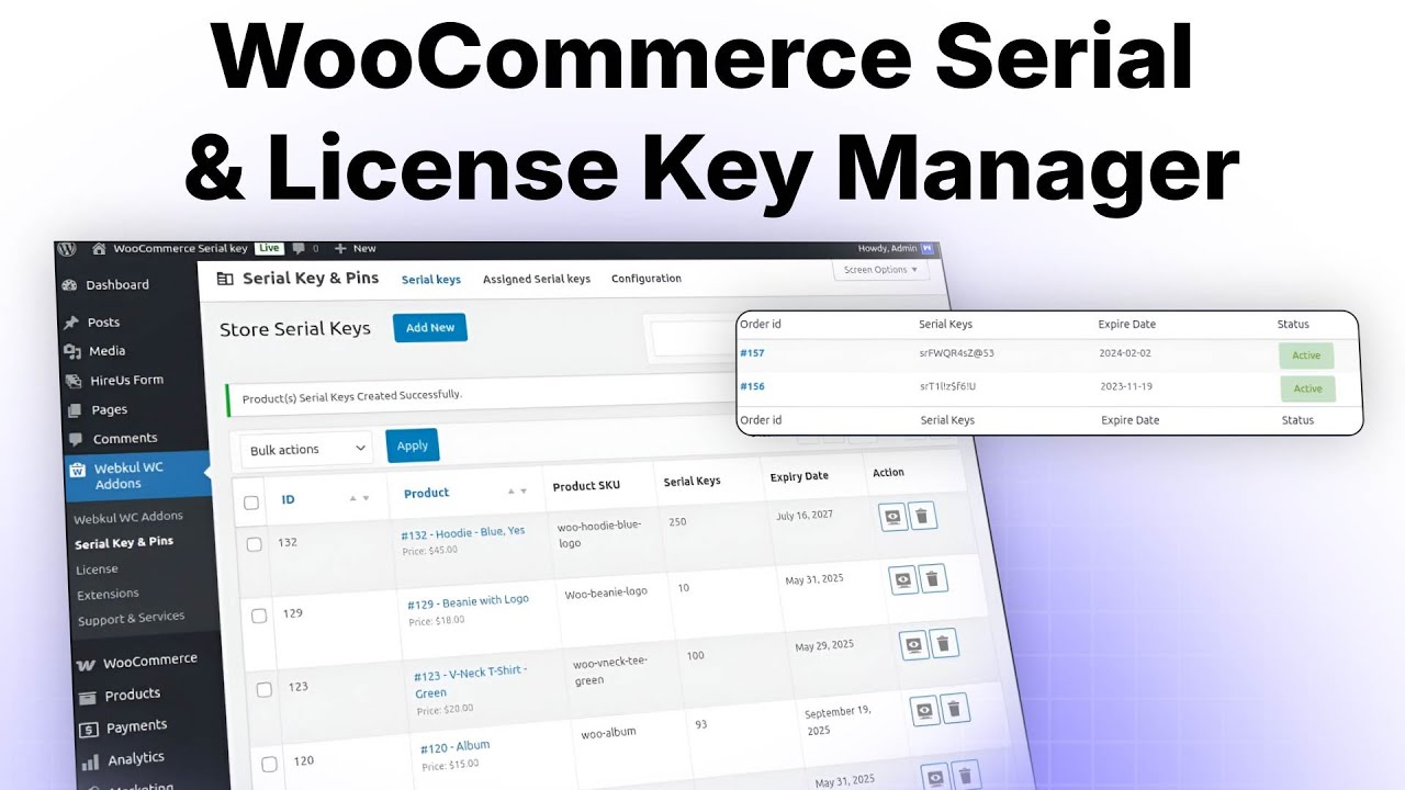Плагин WooCommerce Serial & License Key Manager &mdash; работает и настраивается.