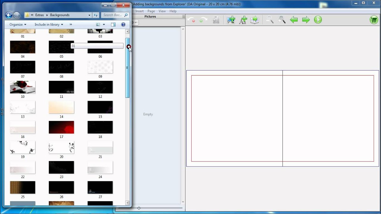 Designer Album Pro III Tutorial 14.  Using backgrounds from Explorer