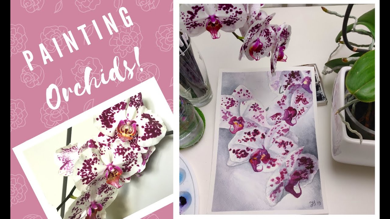 Painting orchids // Watercolor time lapse