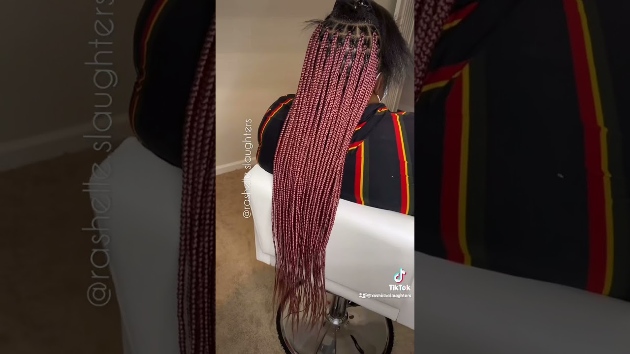 FULLY TUCKED black hair under pink braids 😱❗️#knotlessbraids #tuckedboxbraids