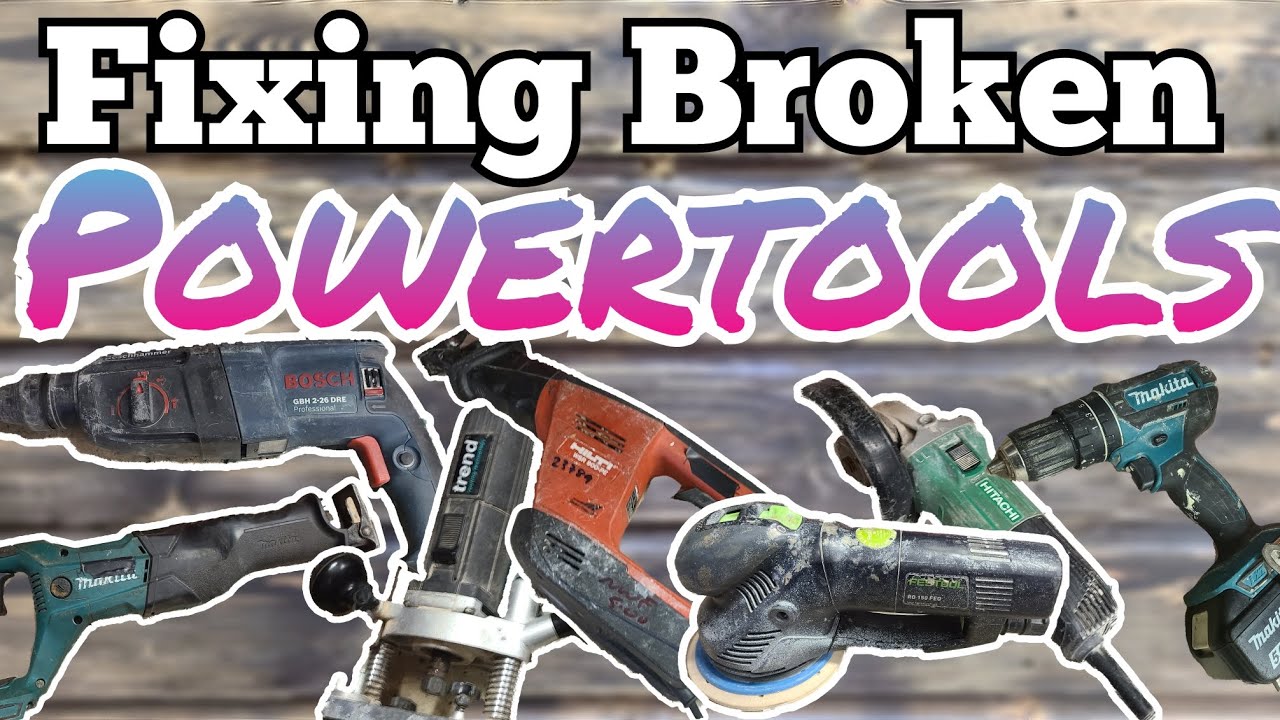 Repairing broken power tools in the workshop. Hilti, Bosch, Festool, Makita, Hitachi and Trend