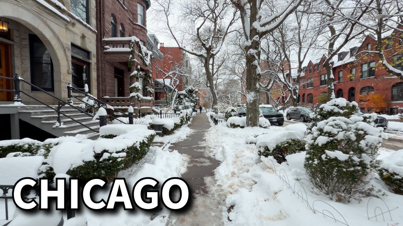 Chicago Snow Walk In Lincoln Park Neighborhood Snow Walking Tour 4K 60fps