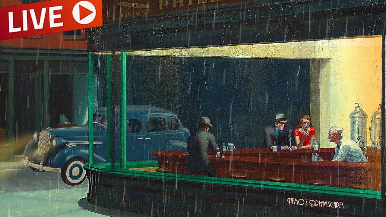Oldies playing in a coffee shop and it's raining (calming rain sounds, no thunders) 11 HOURS ASMR v5