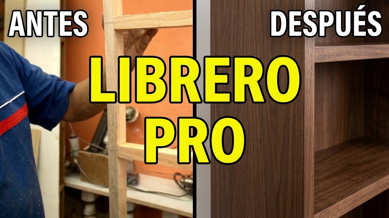 Librero a base de Bastidor de Pino y Triplay Nogal y Barniz Natural.