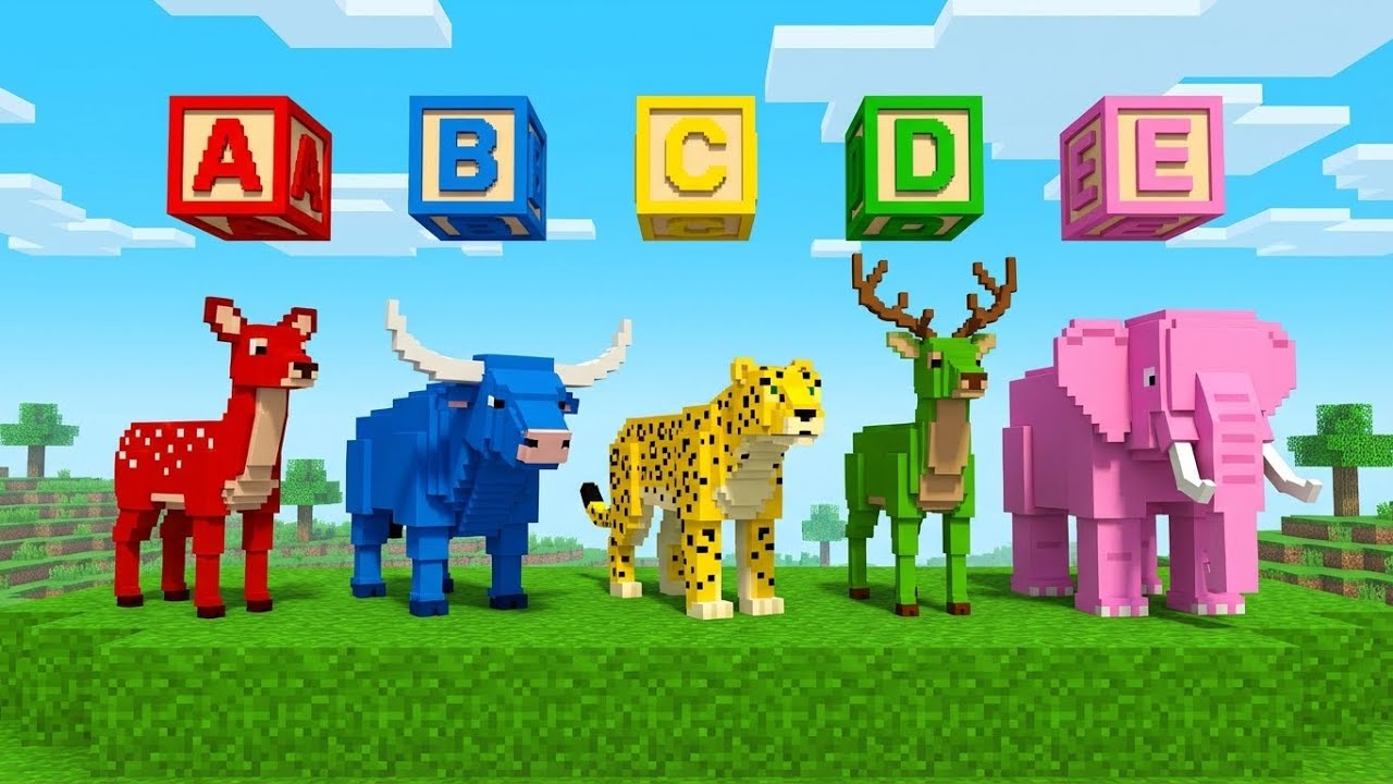 ABC Colorful Minecraft  Safari Animal Song for Kids | Colorful Minecraft Animals Learning Video