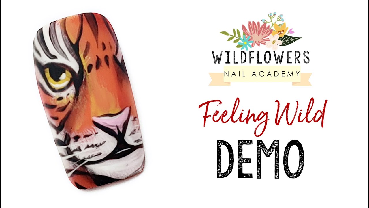 Feeling Wild Hand Painted Tiger Face Nail Art using Gel Paints from Wildflowers