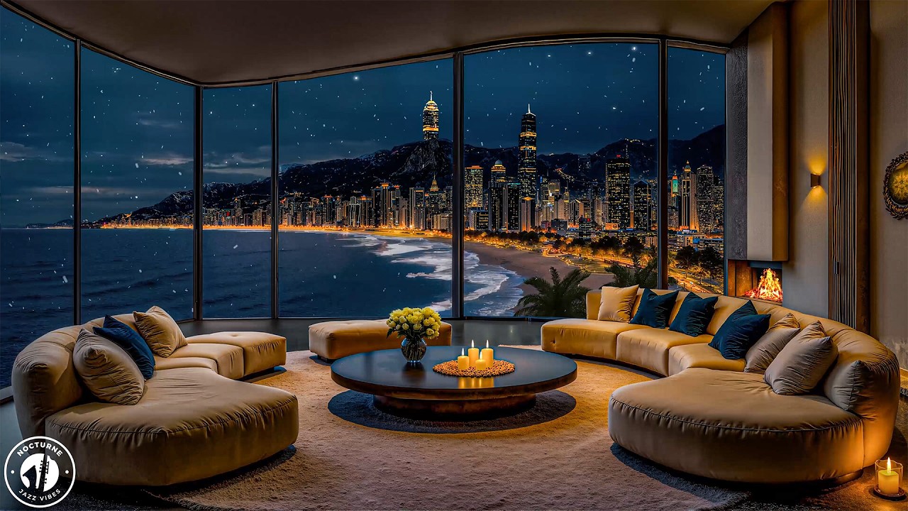 Smooth Jazz For A Relaxed Soul - Sweet Jazz In A Luxurious Apartment Overlooking The Beach At Night