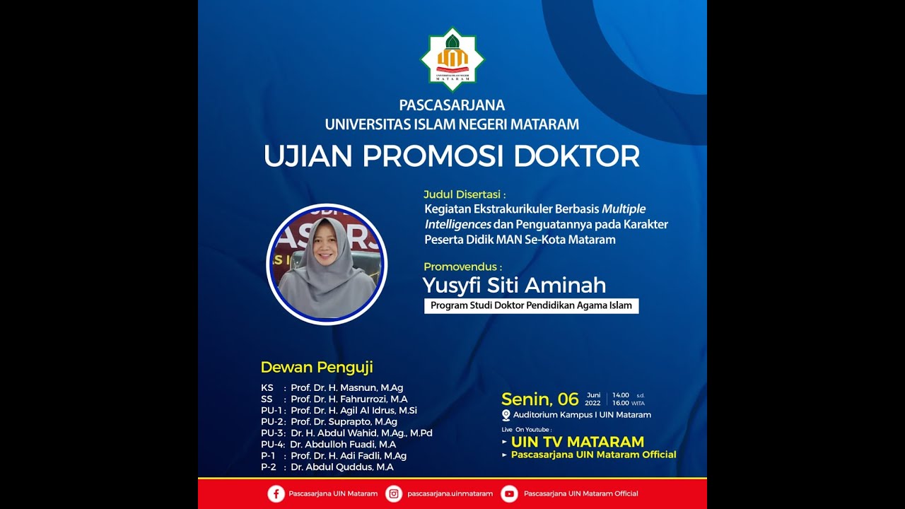 Yusyfi Siti Aminah II Ujian Terbuka Promosi Doktor PAI Pascasarjana UIN Mataram