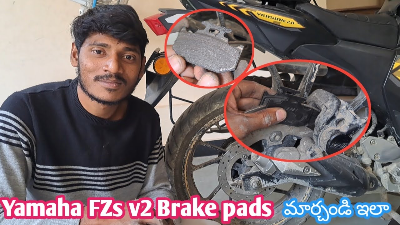 How to change bike rear brake pads / change fzs v2 rear brake pads / in telugu / godugu kalyan