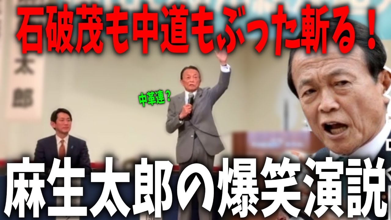 麻生太郎の演説が面白すぎる！石破茂を斬り、中道を斬る！遠慮なしの痛快演説！【  政治 切り抜き 麻生太郎　向山じゅん　自民党 】