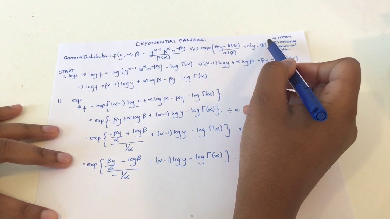 GLM 2: Derive Exponential Family form of Gamma Distribution PDF (canonical link, variance and mean)