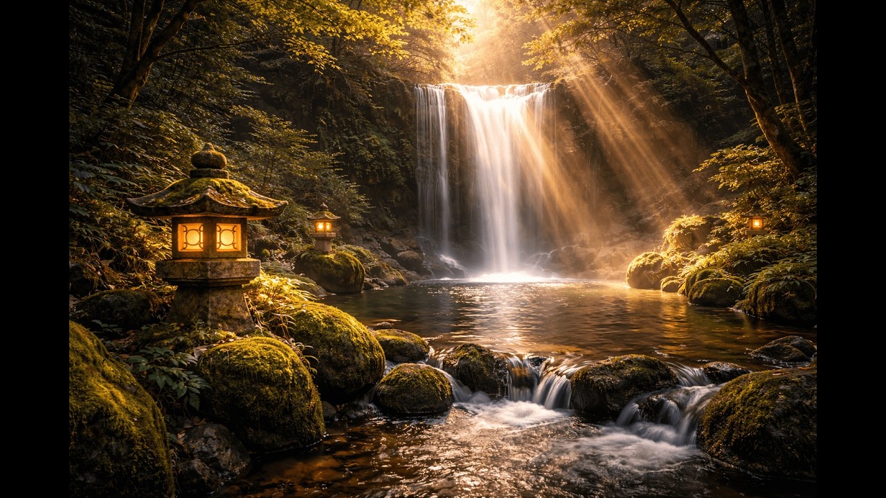 Sacred Waterfall of Light – Japanese Meditation & Deep Focus Music (1 Hour)