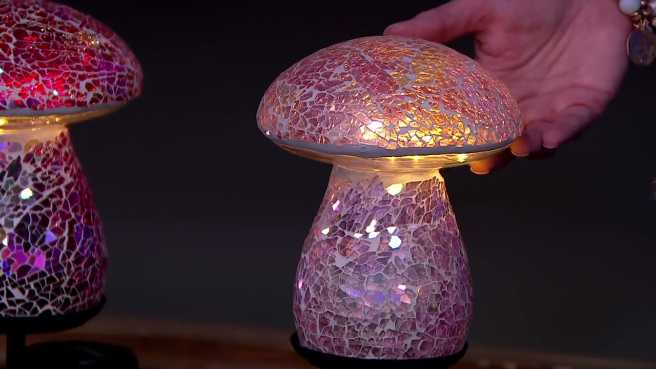 Marigold Solar Powered Mosaic Glass Mushroom Garden Stake on QVC