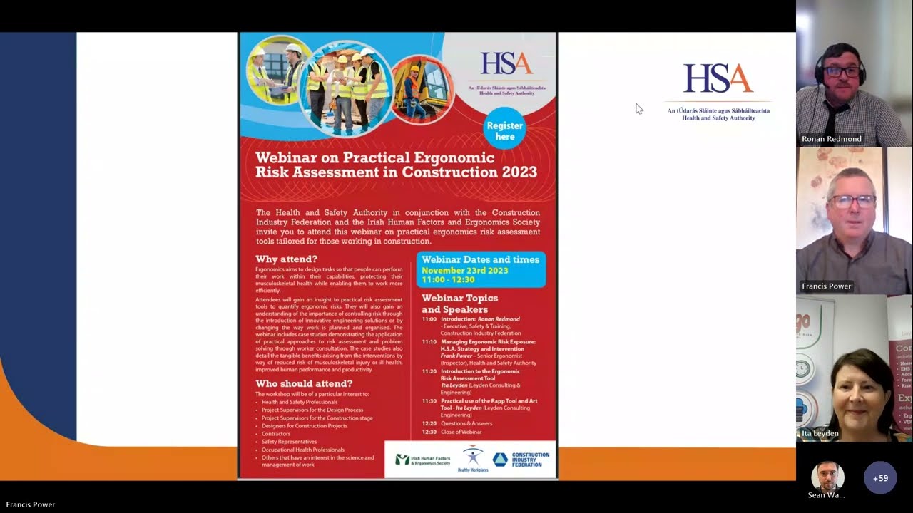 Practical Ergonomic Risk Assessment in Construction Webinar 2023 | Health and Safety Authority