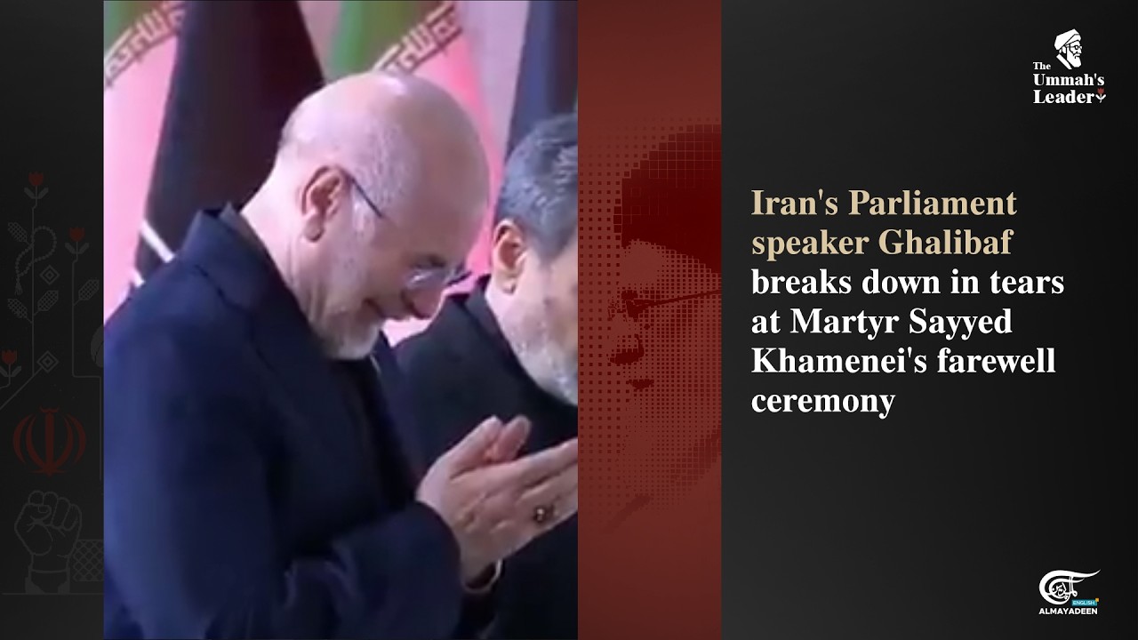 Iran's Parliament speaker Ghalibaf breaks down in tears at Martyr Sayyed Khamenei's funeral