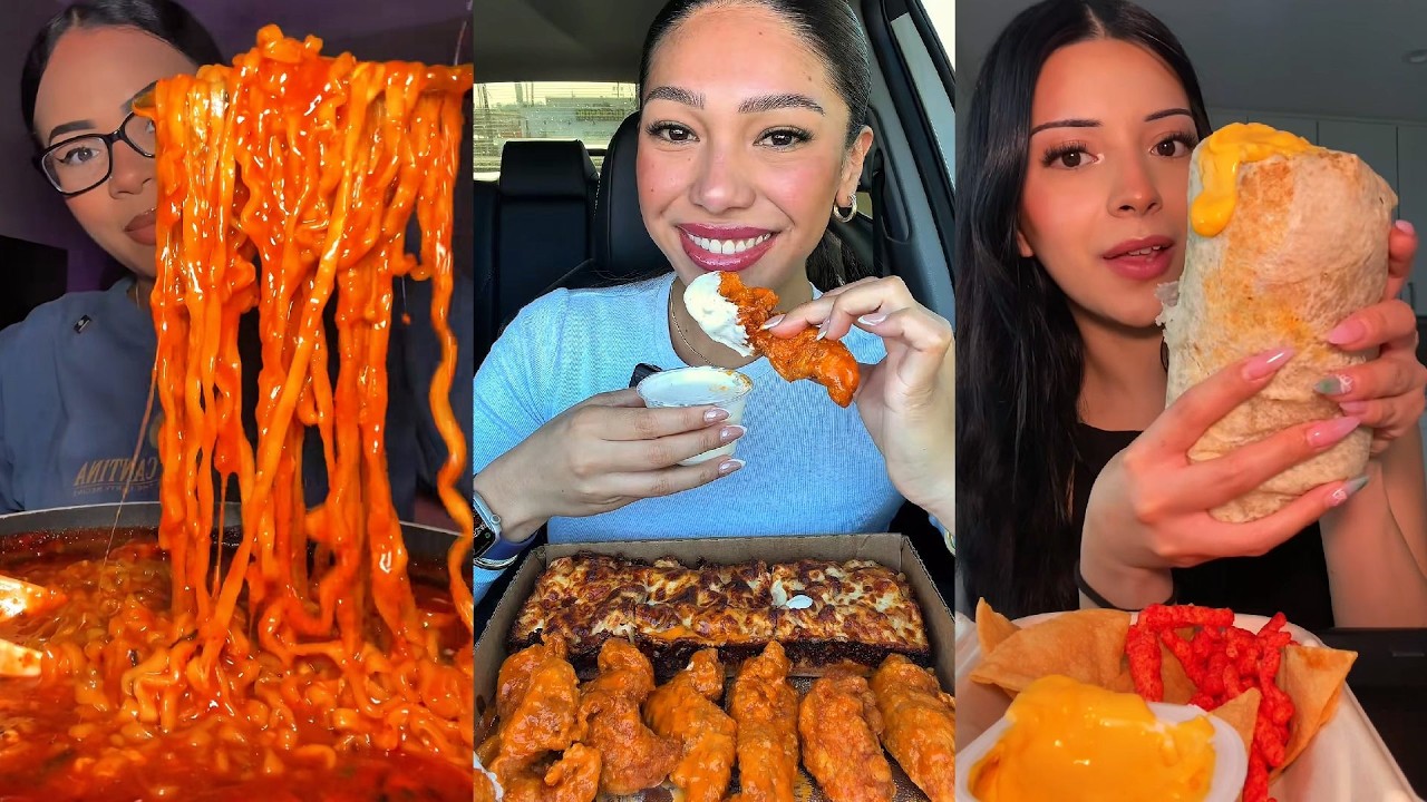 TIKTOK Mukbang Compilation | Buldak, Little Caesar's, Chipotle, Taco Bell, In-N-Out & More!