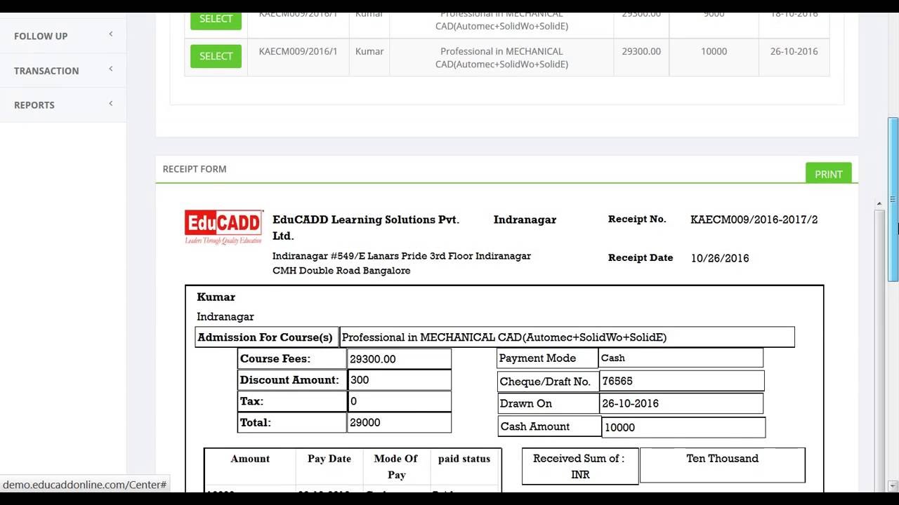Fees Installment receipt