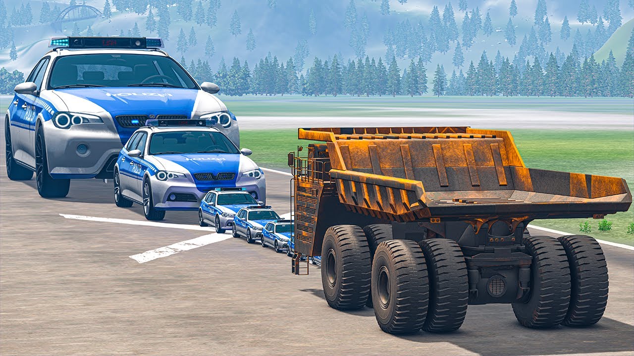 Super Giant Police Car vs Belaz - BeamNG.Drive