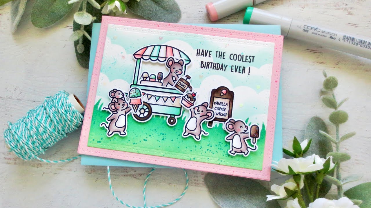 Mixing stamp sets on a scene card with Christy