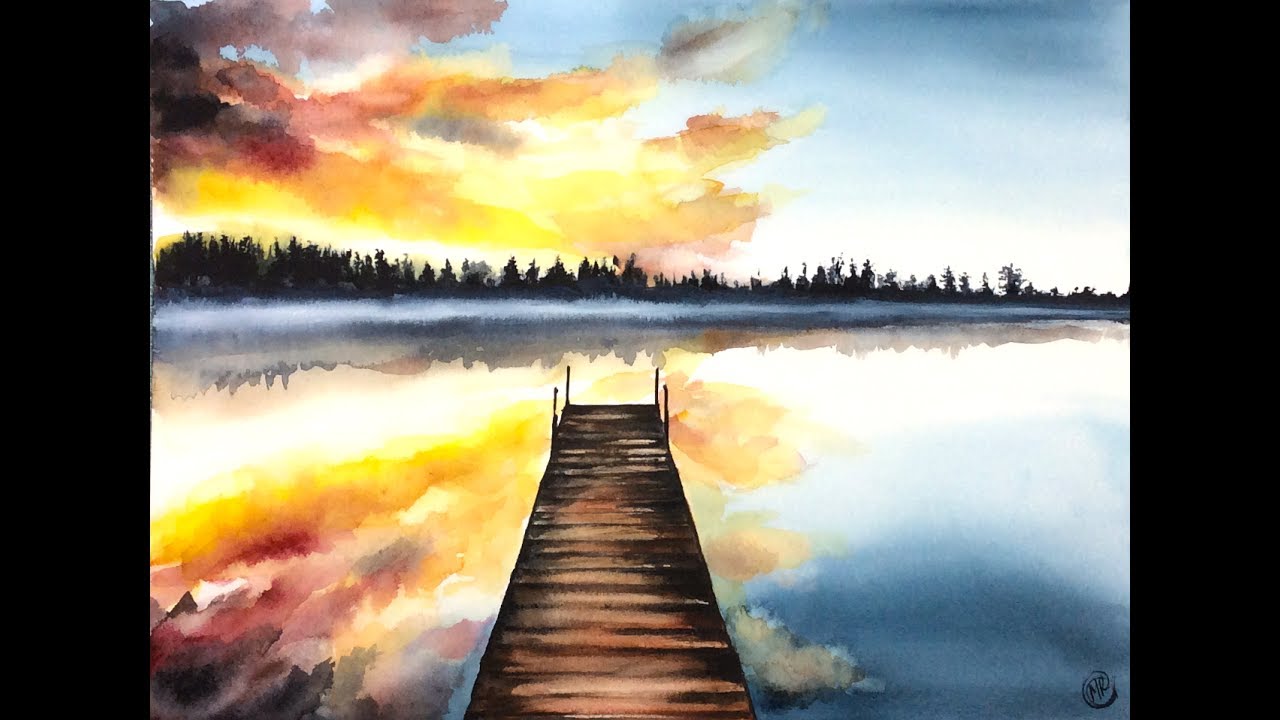 Watercolor Sunrise on a Lake Painting Demonstration