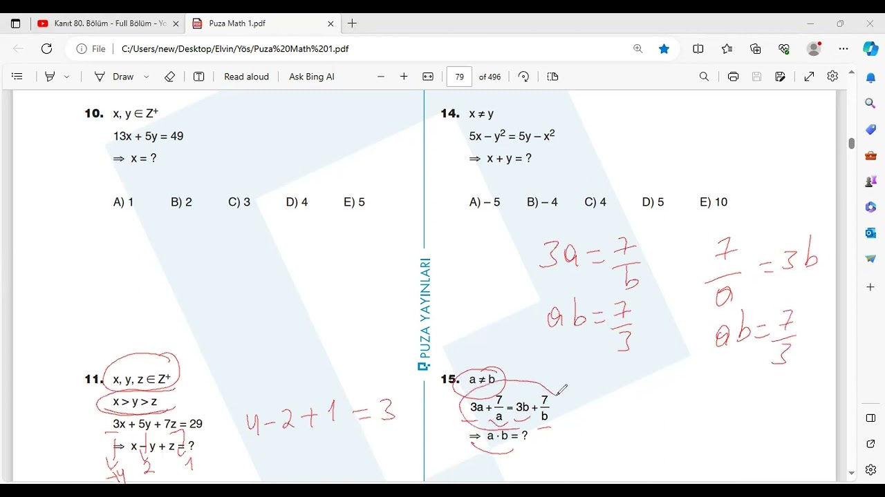 Puza Math 1 Birinci Dereceden Denklemler Test 8- 9